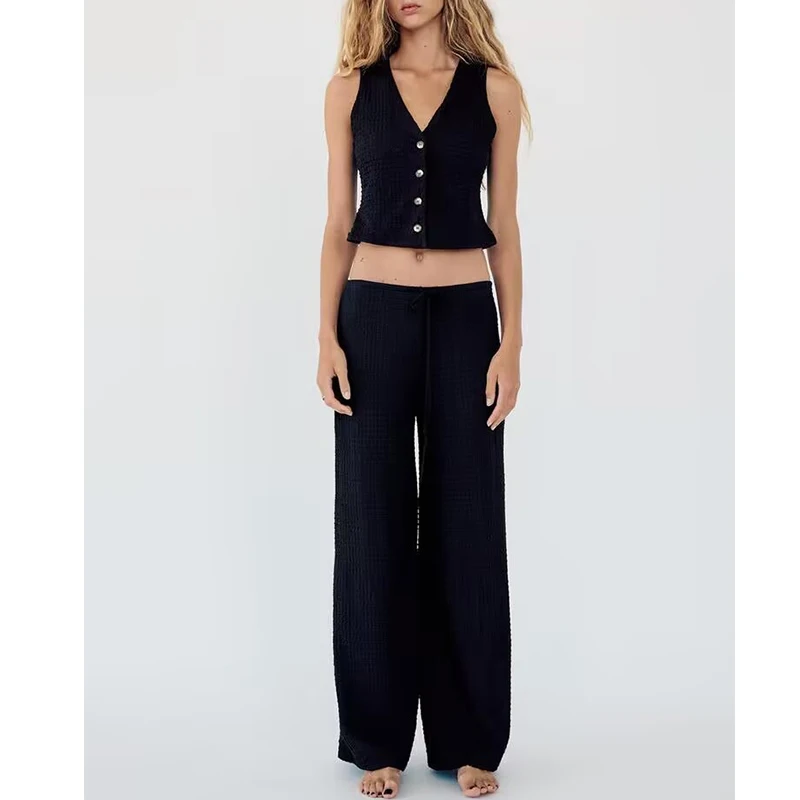 Элегантный женский костюм TRAF уличная одежда из двух предметов с V-образным