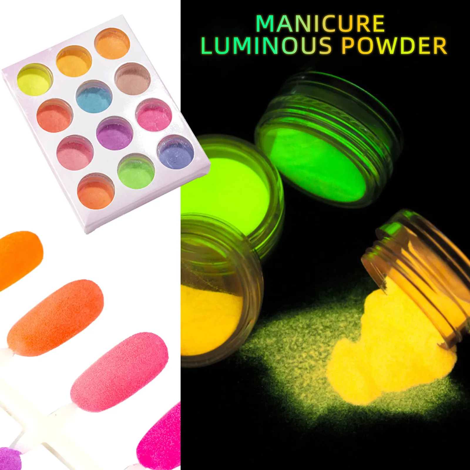 Кисть для ногтей Клей Dip-пудры жидкости 12 цветов светящаяся пудра светящийся