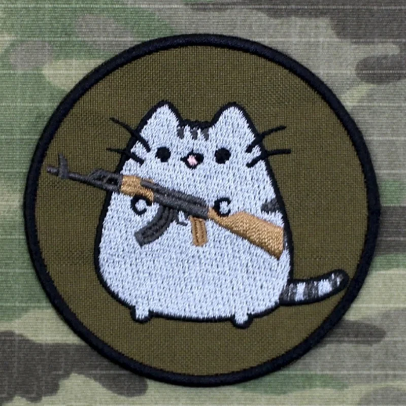 Тактический Кот с пулеметром значок для морального духа вышитый российским