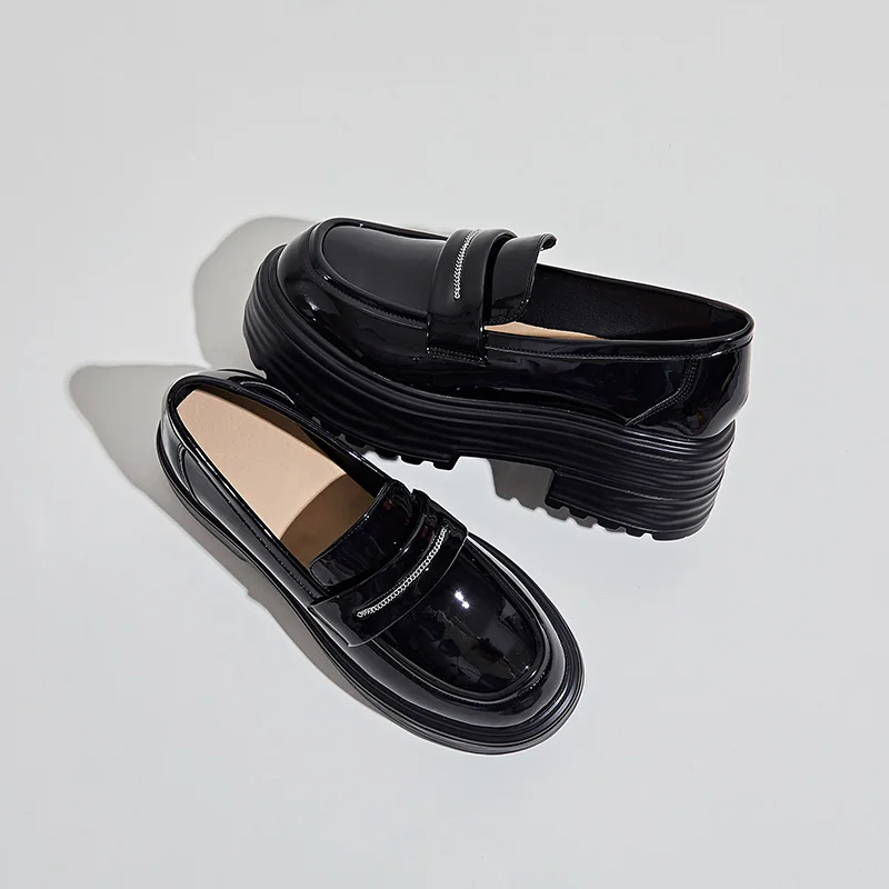 Loafers Shoes Women Platform 2023 Spring New Genuine Leather Women Shoes British Style Thick Bottom Fashion Slip-on Girl Shoes