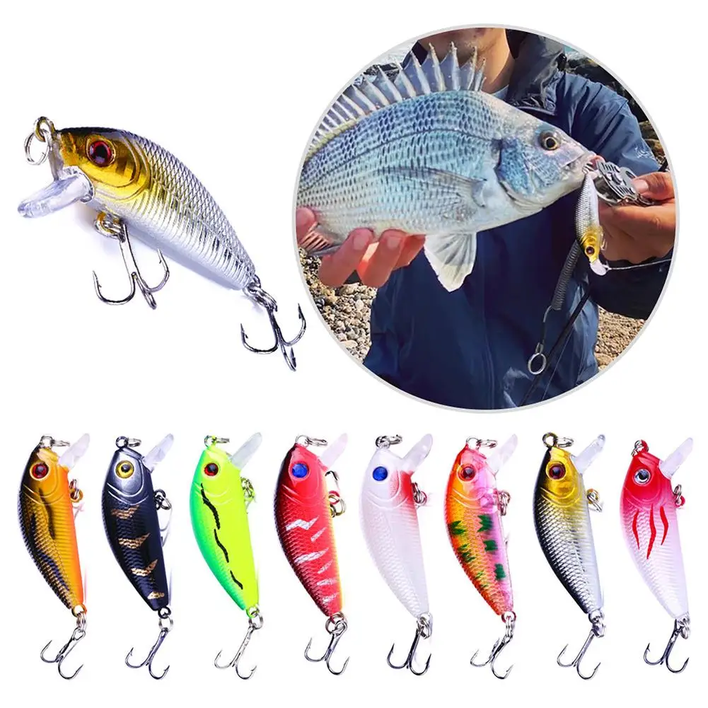 

5.5cm 3.6g Artificial Fishing Lures 3d Eye Double Hook Floating Hard Bait Fishing Tackle For Perch Black Fish Trout