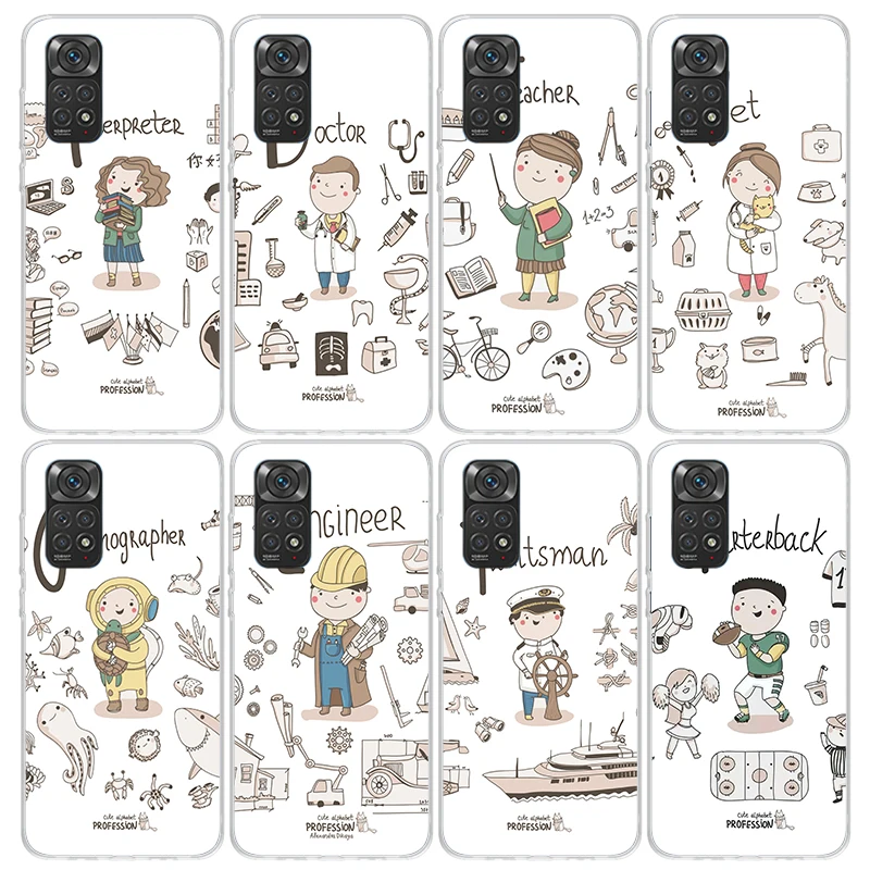 Cute Profession Teacher Doctor Phone Case for Xiaomi Redmi Note 13 12S 12 11S 11 11E 11T 10S 10 Pro Plus 9 9S 8 8T 7 5G Soft Cov