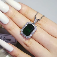 2022 new luxury green color cushion necklaces for women anniversary gift jewelry wholesale x7219