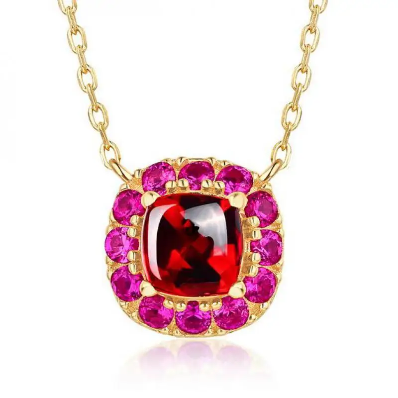 

Women Garnet Necklace S925 Sterling Silver 10k Gold Plated Ruby Garnet Stone Crystal Pendant Necklaces Gemstone Fine Jewelry