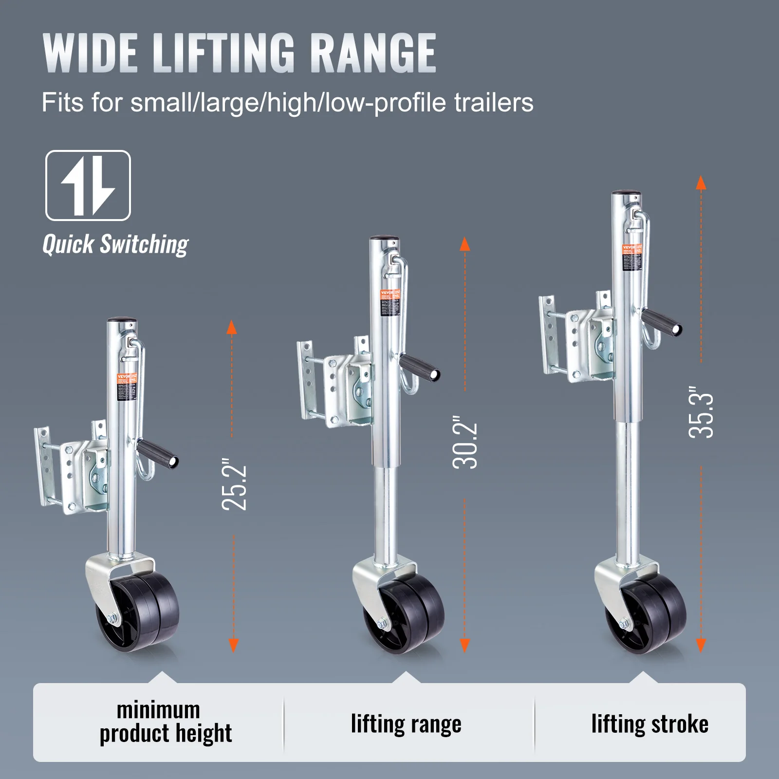 VEVOR 1000/1500/2000lbs Trailer Jack Tongue Stand with Solid Jockey Sidewind Round Wheel Lifting Boat RV Parts Accessories 6 VEVOR 1000/1500/2000lbs Trailer Jack Tongue Stand with Solid Jockey Sidewind Round Wheel Lifting Boat RV Parts Accessories 6