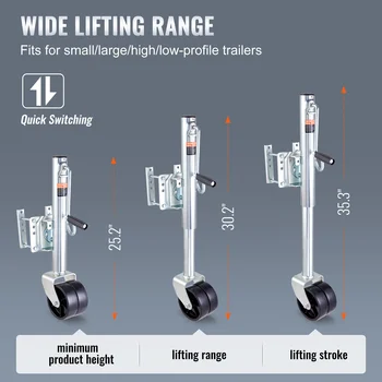 VEVOR 1000/1500/2000lbs Trailer Jack Tongue Stand with Solid Jockey Sidewind Round Wheel Lifting Boat RV Parts Accessories 6