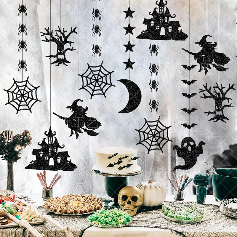 

Halloween Decor Banner Garland Spider Witch Ghost Bat Hanging Pendant Ornament Halloween Party Festival Atmosphere Layout Props