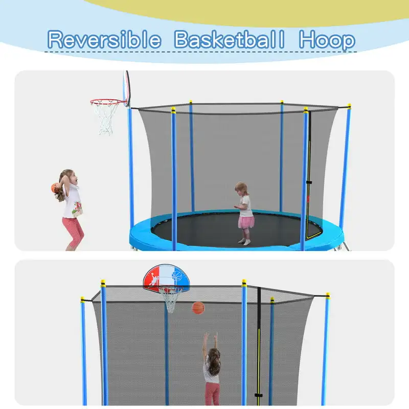 

8FT Trampoline for Kids Adults,Trampoline with Safety Enclosure Net,Basketball Hoop and Ladder, Easy Assembly Round Outdoor Recr