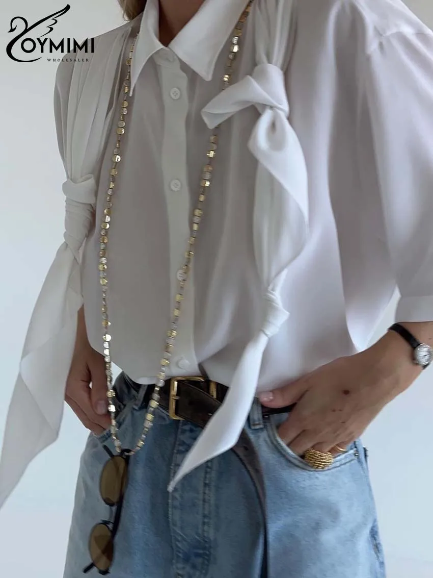 Повседневная белая женская рубашка Oymimi с отложным воротником элегантные