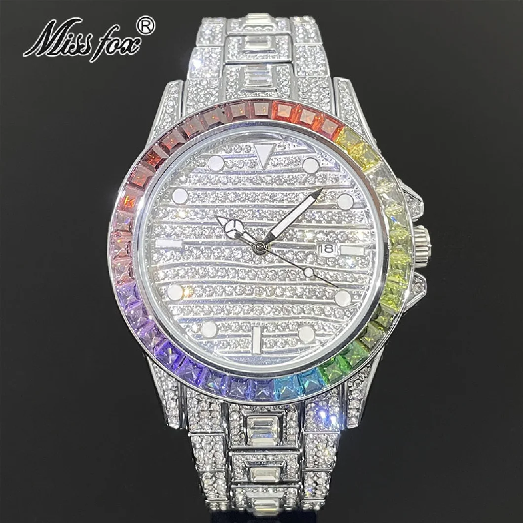 

MISSFOX Iced Out Watch Luxury Men Colour Diamond Fashion Quartz Wristwatch Waterprof Luminous Clocks Gift For Boyfriend Hot Sell