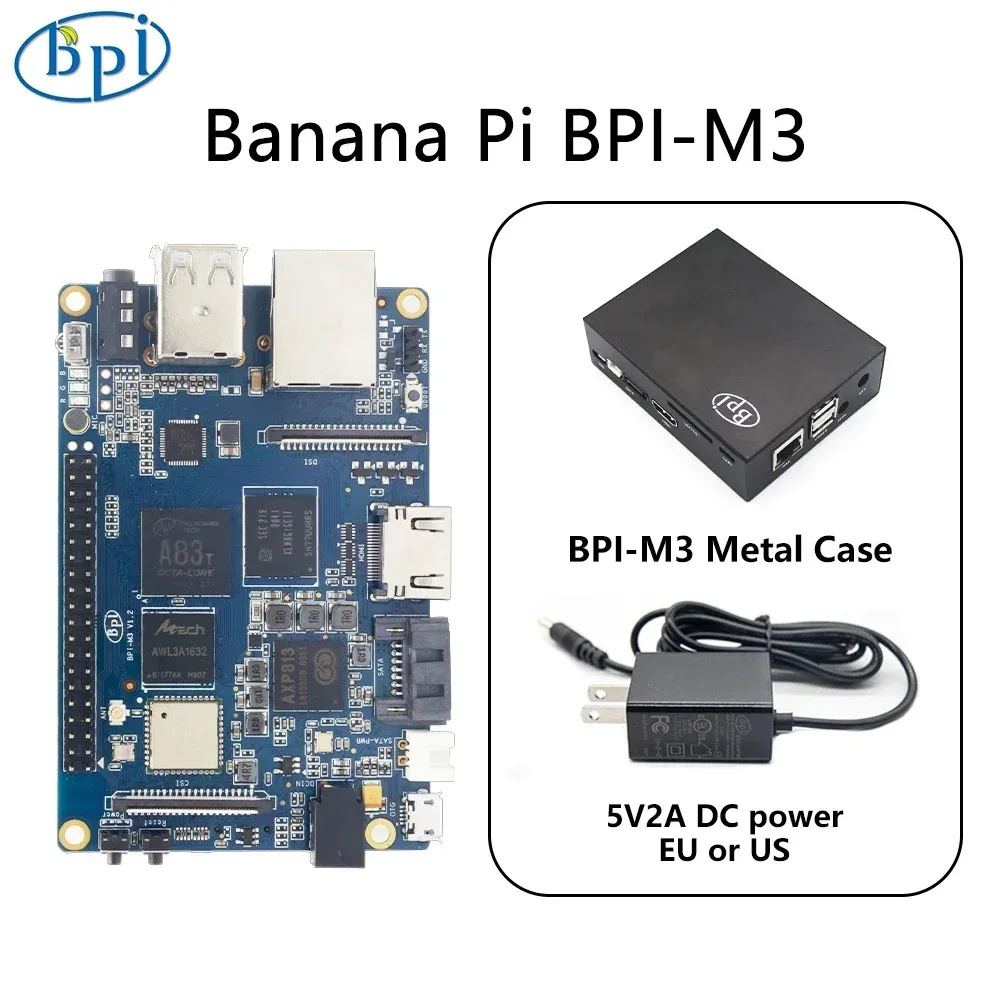 Фото AvaCoreBanana Pi BPI-M3 с корпусом, процессор Allwinner A83T, восьмиядерный Cortex-A7, 2 ГБ LPDDR3, 8 ГБ EMMC, с поддержкой Wi-Fi, Bluetooth, SD-карт, SATA №2