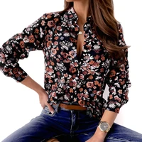 2021 women fashion floral shirt lady long sleeve blouse turn down collar button design lapel flower print casual shirts tops