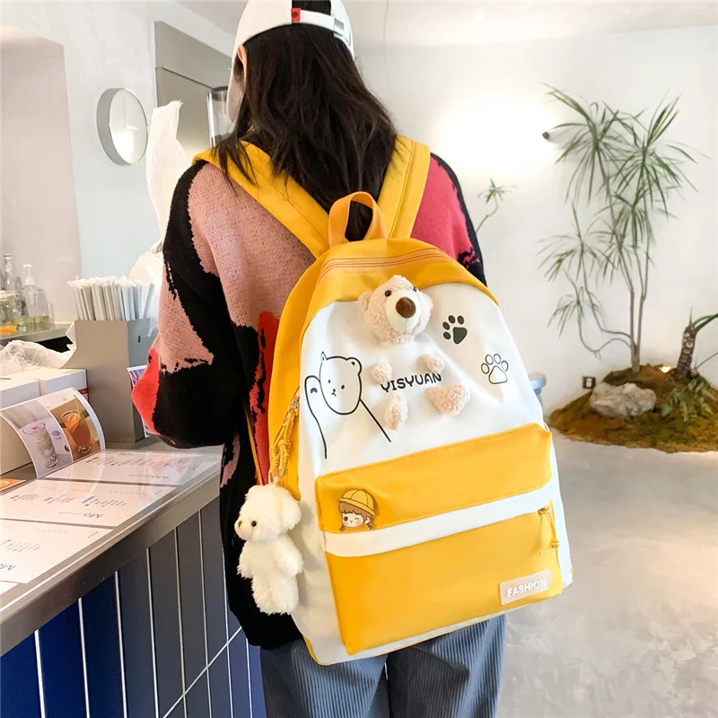 

Cartoon Bear Girls Laptop Backpack School Bags Travel Satchel Fashion Canvas Backpacks Kawaii College Student Book Bag Rucksack