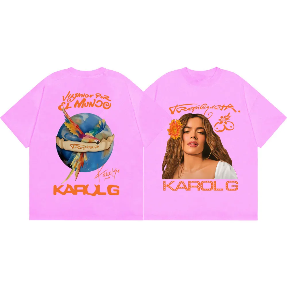 Фото Футболка Karol G Tropicoqueta Tour 2026 с двусторонним принтом, модная, в стиле хип-хоп, с коротким рукавом, для мужчин и женщин, повседневная, свободного кроя №4