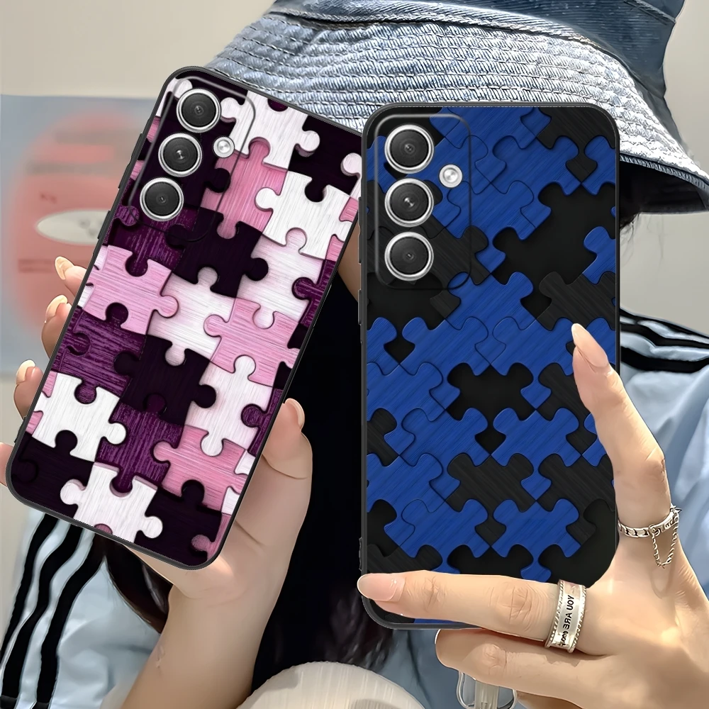 Puzzle Fashion Pretty Mobile Cell Phone Case for Samsung Galaxy S24 S23 S22 S21 S20 S10 S9 Plus FE Ultra Lite Black Cover Shell