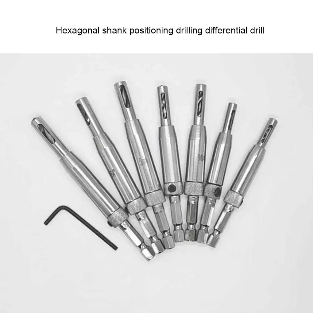 

7 Pieces High Speeds Steel Door Hinge Drill Bit Professional Hexagonal Self-centering Cabinet Drills with Wrench