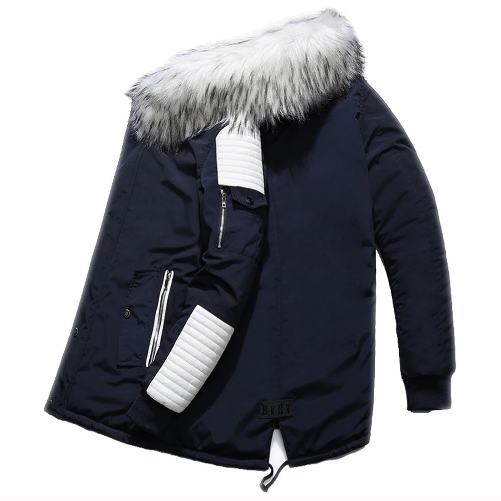 ERIDANUS 2022 Autumn Winter New Men's Mid-length Cotton Parkas Hot Sale Fashion Two-color Stitching Hooded Padded Jacket MWM145