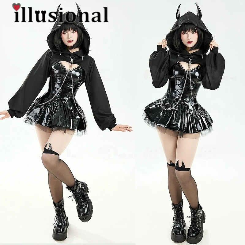 Иллюзионное платье-накидка на Хэллоуин в готическом стиле костюм для косплея