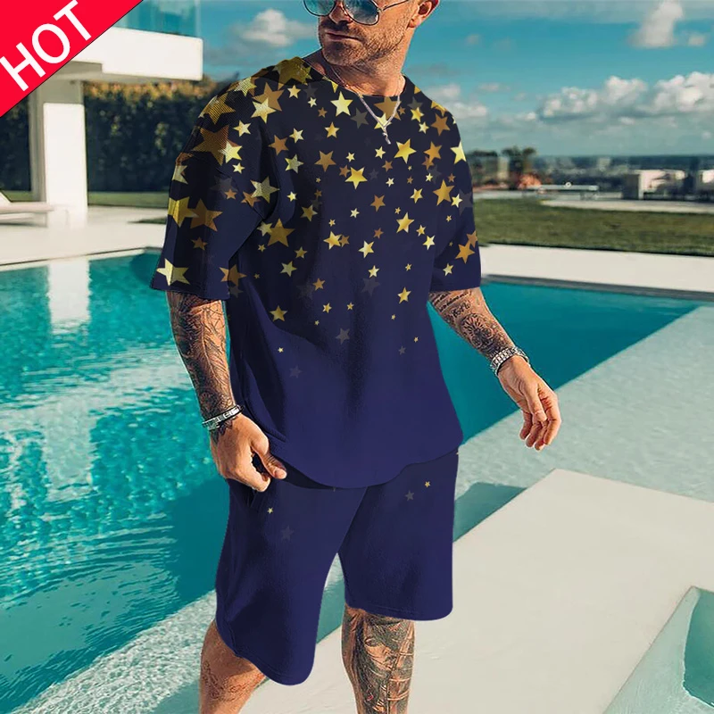 

Летний мужской комплект спортивный костюм для мужчин Одежда оверсайз Футболка с 3D-принтом Шорты Спортивная одежда Модный мужской костюм с ...