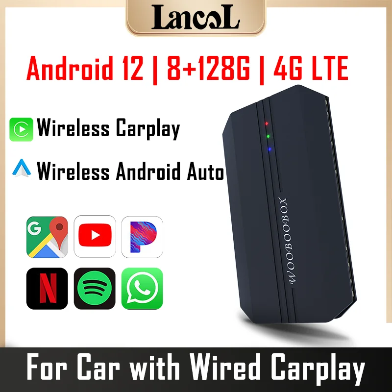 GT6 Carplay AI Box Android 12 Smart Mini AI Box 4G LTE Wireless Carplay 4+64G GPS Wireless Android Auto For 98% Car Brand