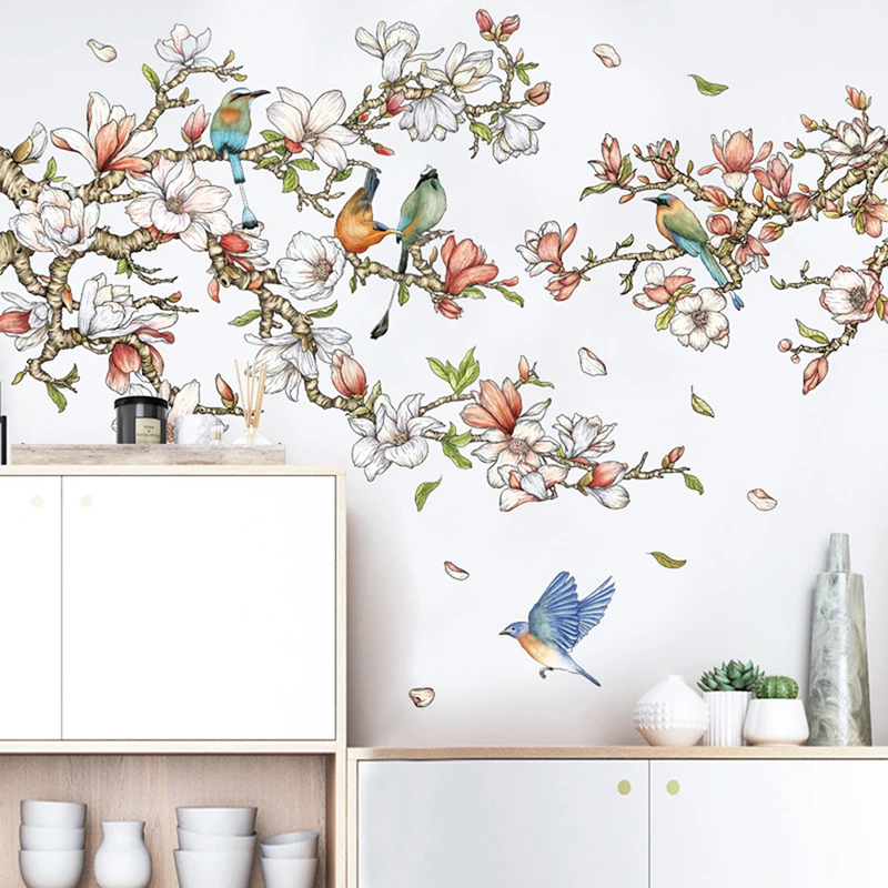 

Self-adhesive Pink Flowers Wall Stickers for Bedroom Living room Plant Murals