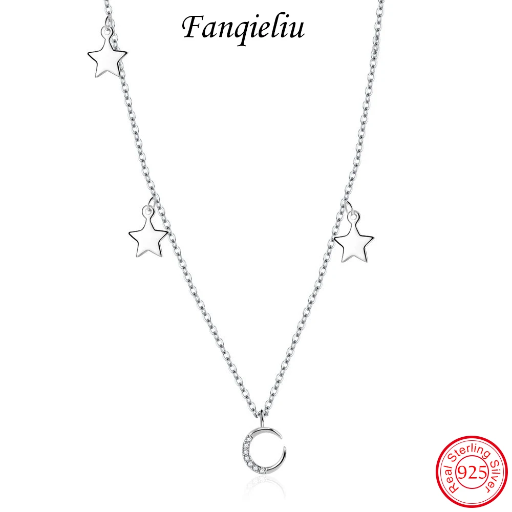 

Fanqieliu Trendy New Star Moon Real 925 Sterling Silver Pendant Necklace For Women Gift Jewelry With Extend Chain FQL22011