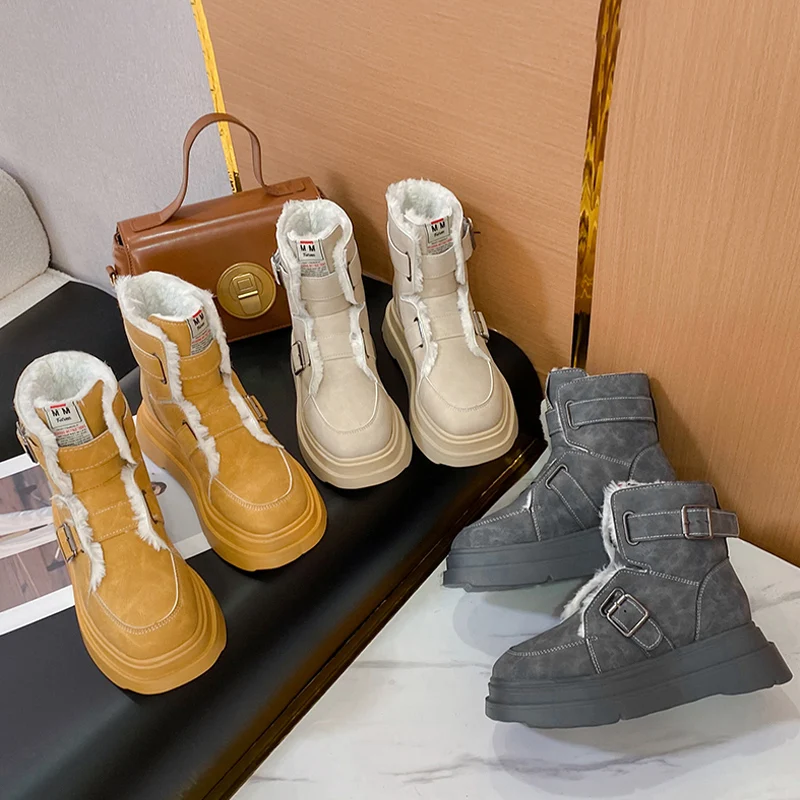 STRONGSHEN Women Snow Boots Winter PU Plush Warm Ankle Boots Female Slip On  Casual Botas Mujer High Top Ladies Cotton Shoes