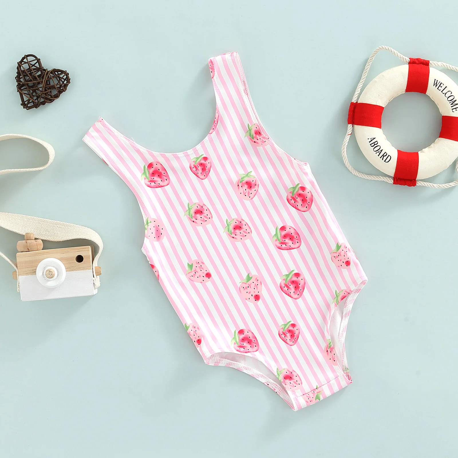 

Купальник для маленьких девочек, милый полосатый купальник с клубничным принтом, летняя пляжная одежда для девочек, костюмы D01