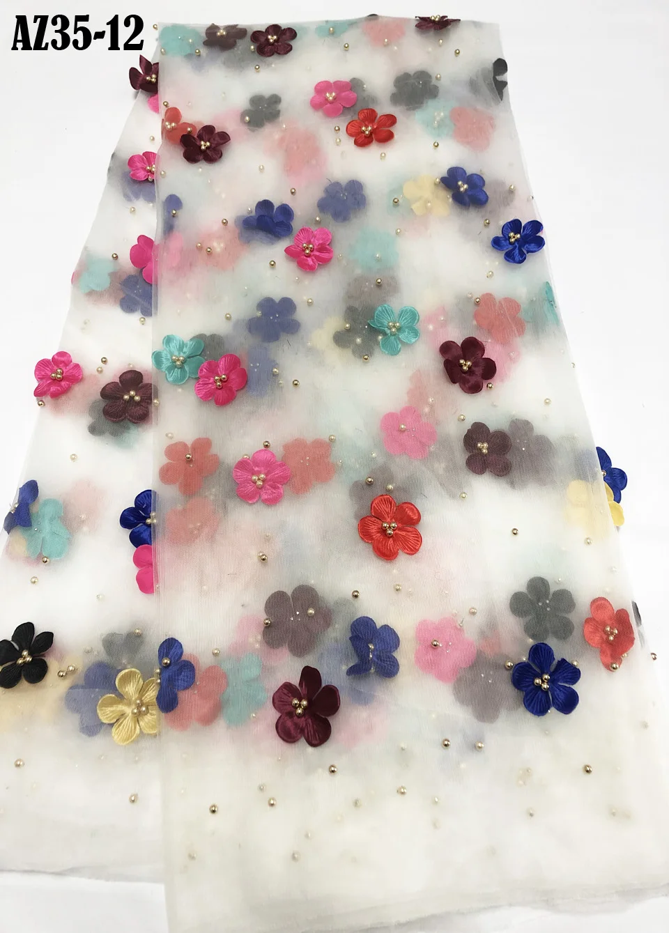 

New Style Nigerian 3D Lace Fabrics 2021 High Quality Tulle African Laces Fabric Wedding French Tulle Lace Material AZ35-6