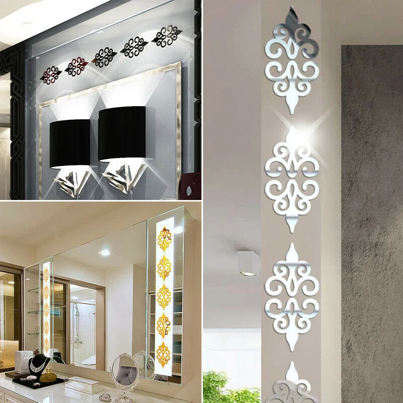 10Pcs 3D Wall Stickers Acrylic Hollow Reflective Mirror Stickers Removable Decals Self Adhesive Art Murals Home Room Wall Decor