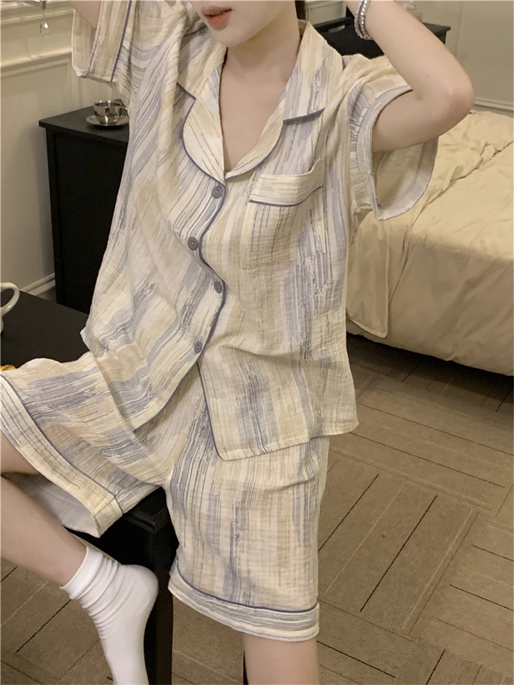 2023 Summer Women's Korean Edition Casual Simple Pajamas Can Be Outworn Cool Short Sleeve Shorts Home Suit Two Piece Set