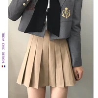autumn and winter khaki suit material pleated skirt anti glare high waist a line skirt spring and summer tb skirt