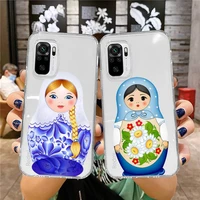 russian dolls pattern matryoshka phone case transparent for xiaomi redmi note x f poco 10 11 9 7 8 3 i t s pro cover shell coque
