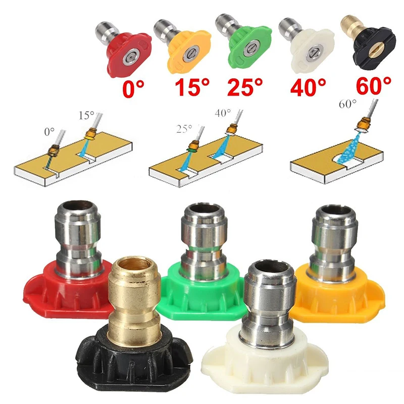 

Durable 5 pcs/set High Pressure Washer Spray Nozzle Tips Variety Degrees 1/4 Stainless Steel 4000 Psi Quick Connect Spray Tip