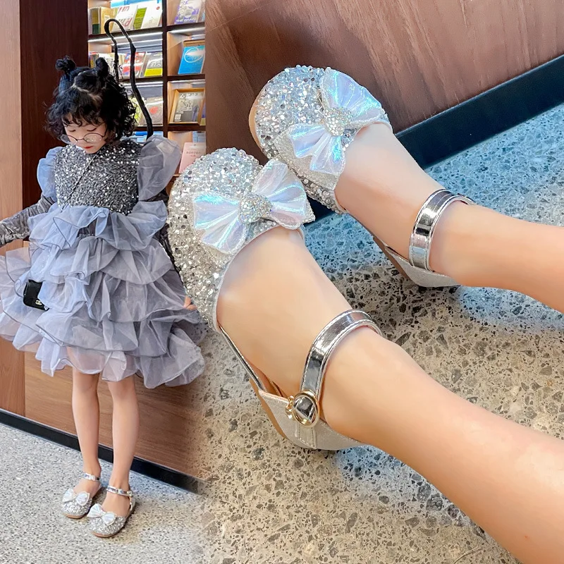 

Босоножки для девочек, детская обувь принцессы с блестками и бантом, модные сандалии, новая летняя детская обувь для маленьких девочек, детс...