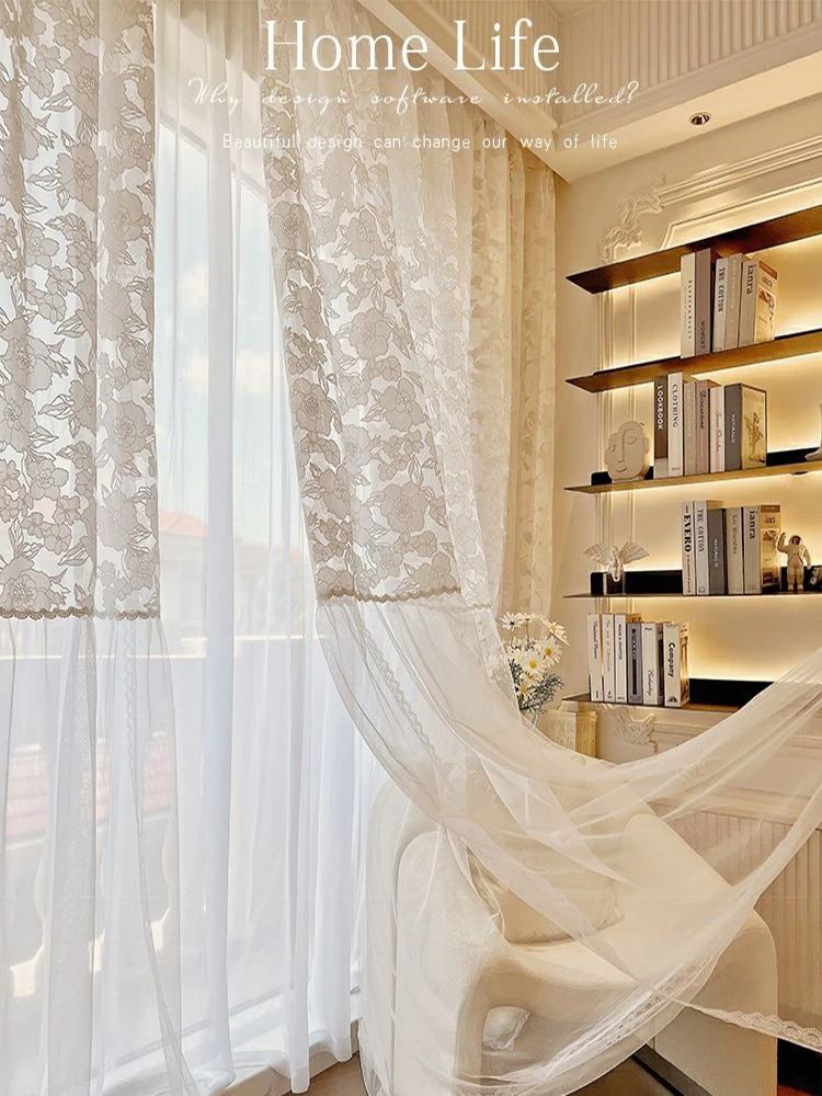 

Модные шторы для гостиной, спальни, домашний декор, французские кружевные цветочные тени, романтичные легкие Роскошные прозрачные оконные ...