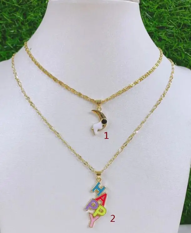 

moon astronaut happy Necklace For Women Girls Gold Plated Blue Evil Eye Pendant CZ Pave Wholesale Party Birthday Jewelry sg3d