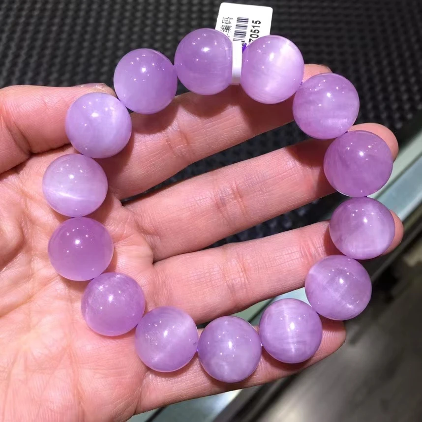 

Natural Purple Kunzite Round Beads Bracelet Cat Eye Jewelry 16mm Kunzite Women Men Bracelet Healing Stone Women Men AAAAAA