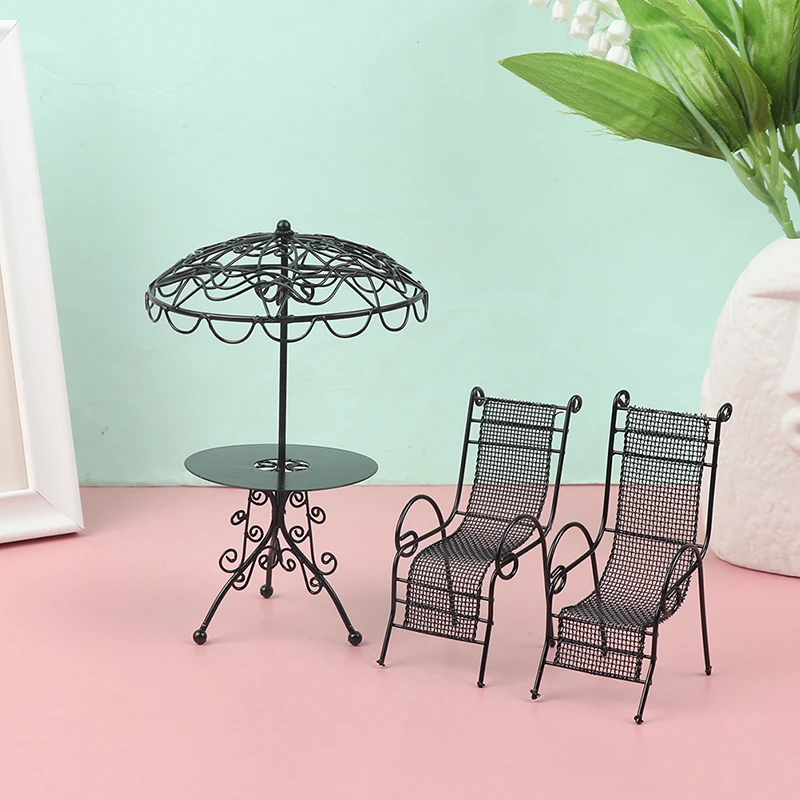 

3Pcs/set 1/12 Dollhouse Miniature Metal Garden Outdoor Coffee Table Chair