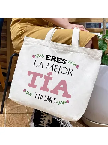 Лучшая сумка-тоут с испанским принтом «Тети в мире», женские сумки для покупок, парусиновая сумка на плечо, подарок на день рождения, праздник, Рождество для Тиа
