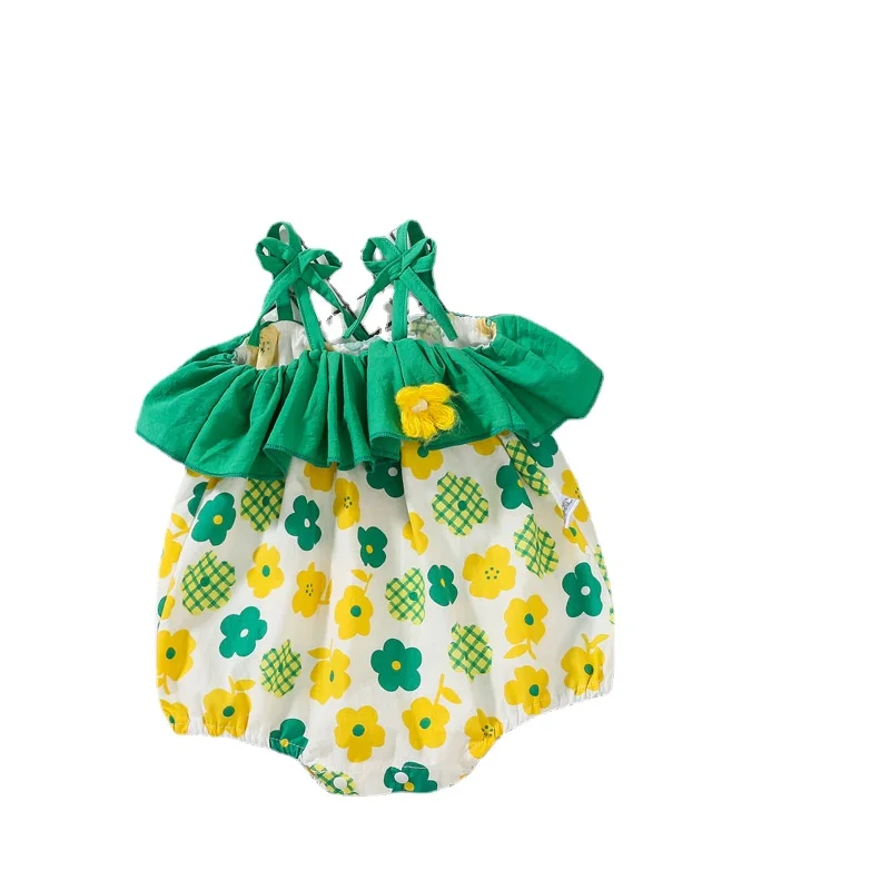 

Baby sling pack fart clothes summer thin foreign princess girl baby romper triangle romper super cute clothes