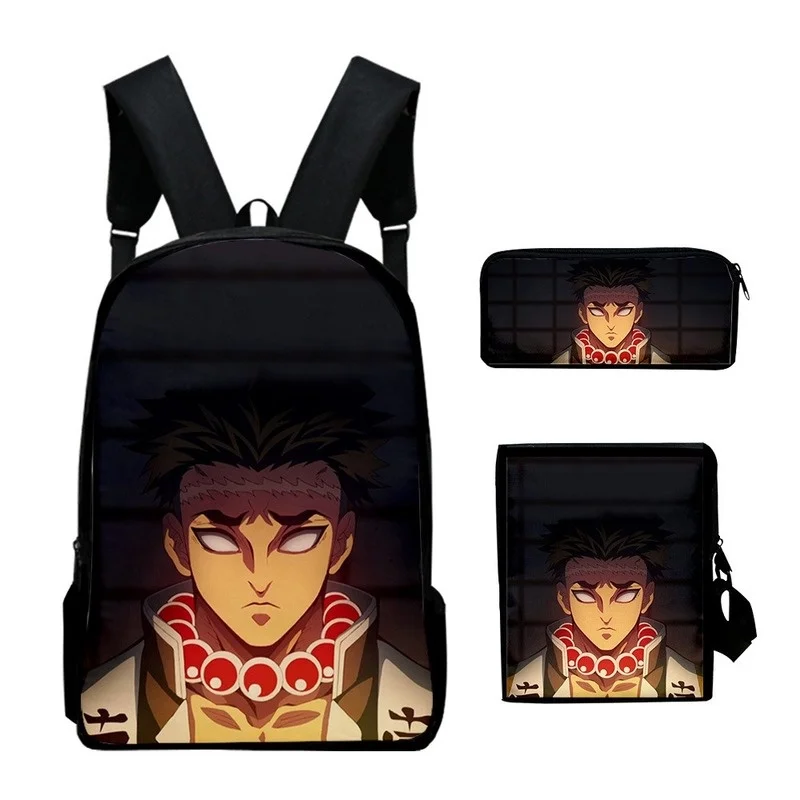 Demon Slayer Season 2 New Children Cartoon Large Backpacks 3-piece Set Nezuko Tanjirou Shoulder Bags with Cute Pen Bag All-match
