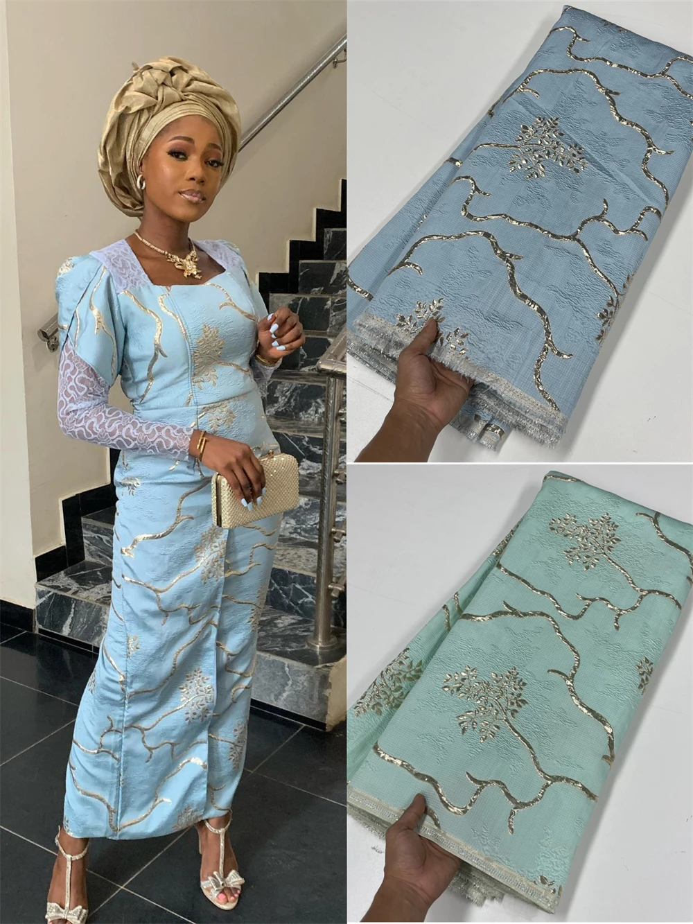 

2023 High Quality African Nigerian Tulle Lace Fabric Organza Embroidery Guipure Party Gown Dress Brocade Jacquard Wedding 5Yards