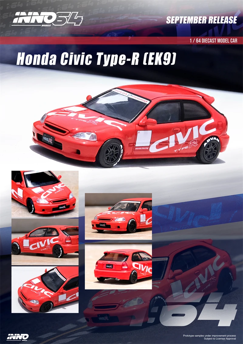 

INNO64 1:64 HONDA CIVIC Type-R (EK9) Red With CIVIC Livery Diecast Model Car