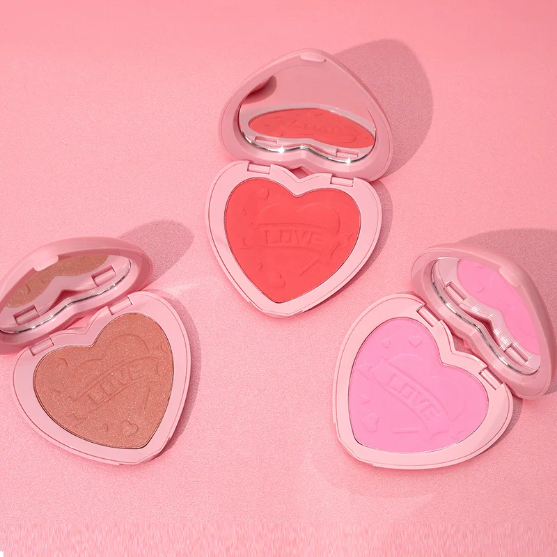 

Custom Logo Heart Shape Blush Makeup Palette Mineral Powder Red Rouge Lasting Natural Cheek Tint Blusher Cosmetic Valentines