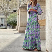 2022 women dress long sleeve breathable bright colored female floral printing beach boho maxi dress street wear