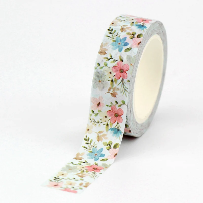 2022 NEW 1PC Decorative Pink and Blue Flowers Washi Tape Valentine Paper Scrapbooking Planner Adhesive Masking Tape Stationery