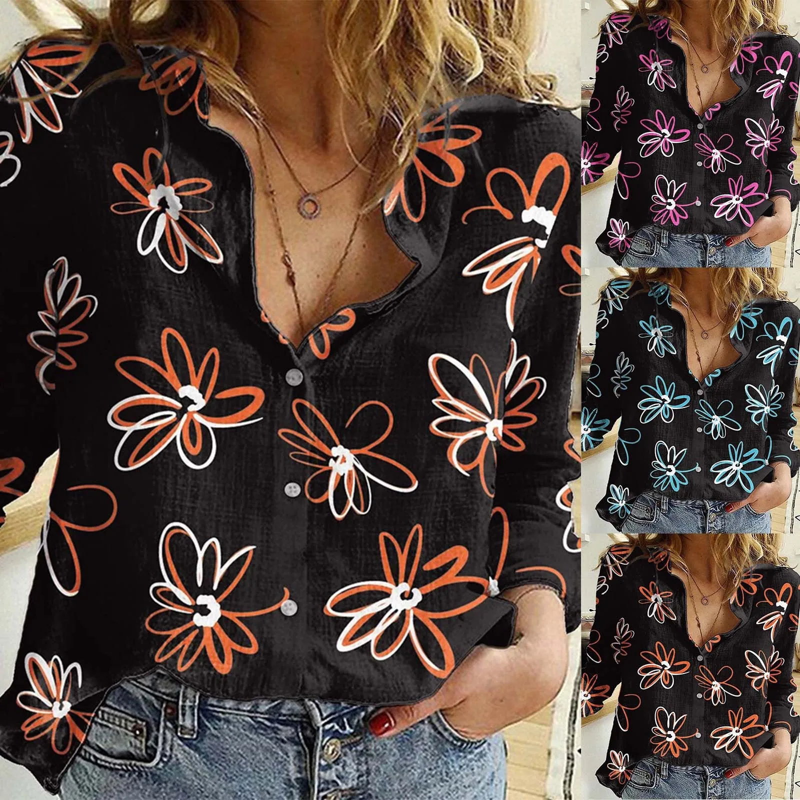 

Vntiage Print Women Tops Loose Button Long Sleeve Shirt Summer Spring Cotton Ladies Casual Dress Shirt Daily Office Blouse Blusa