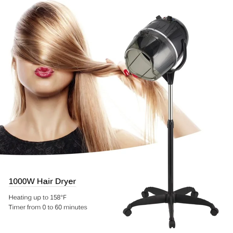 

Pinty Professional Stand Up Hair Dryer with Timer Swivel Hood Caster Adjustable Height, 1000 Watts, Black