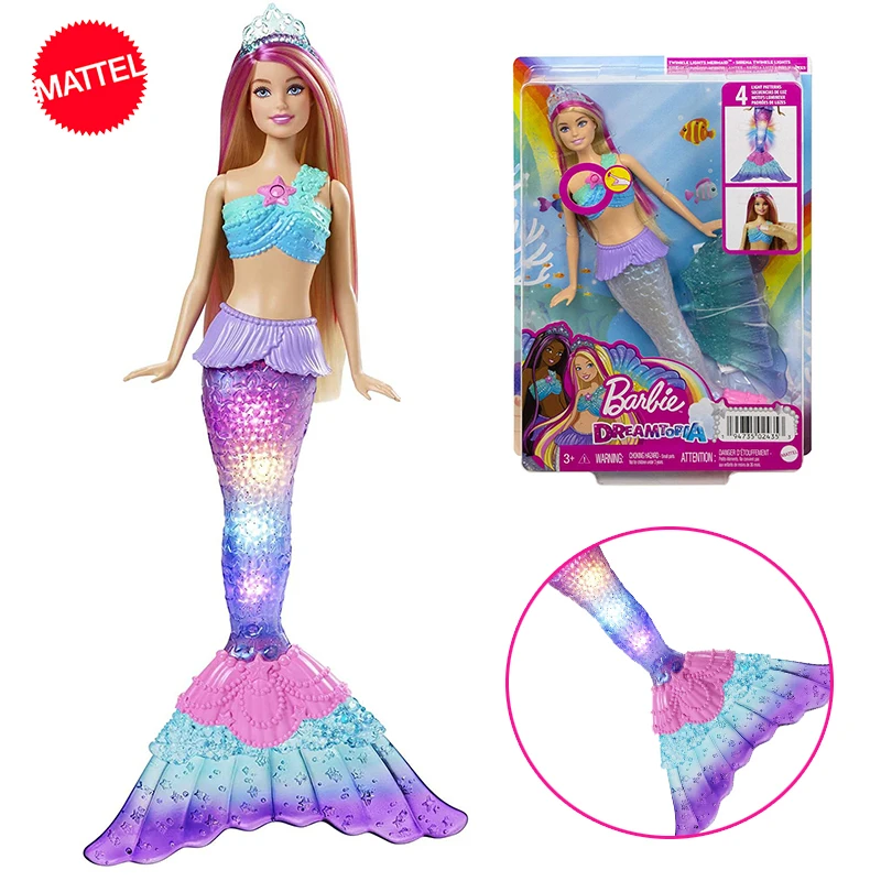 

Original Mattel Barbie Dreamtopia Doll Mermaid Twinkle Light Princess with Accessories Toys for Girl Educational Props Kids Gift